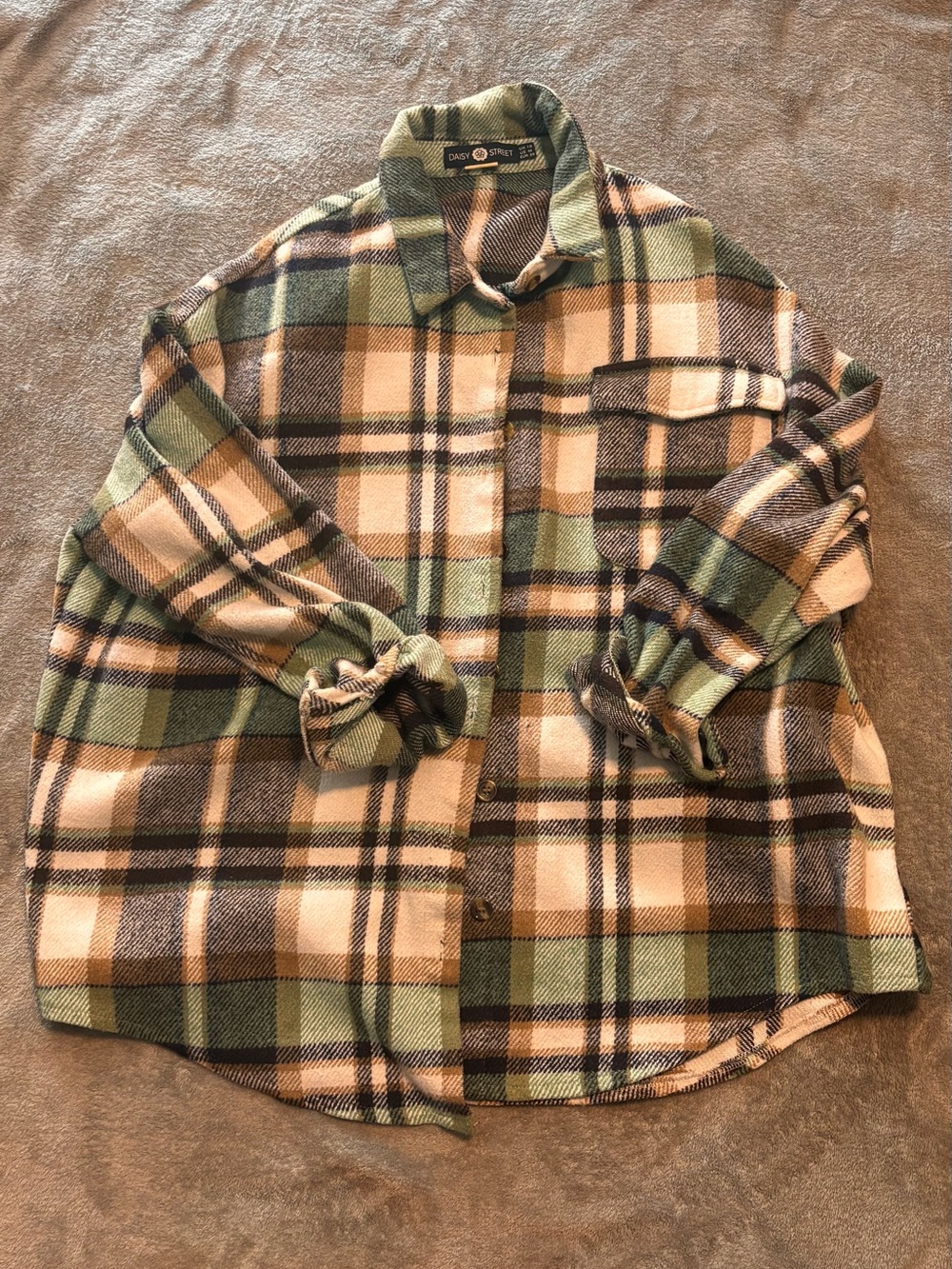 Quinn Oversized Plaid Shacket - Green & Cream